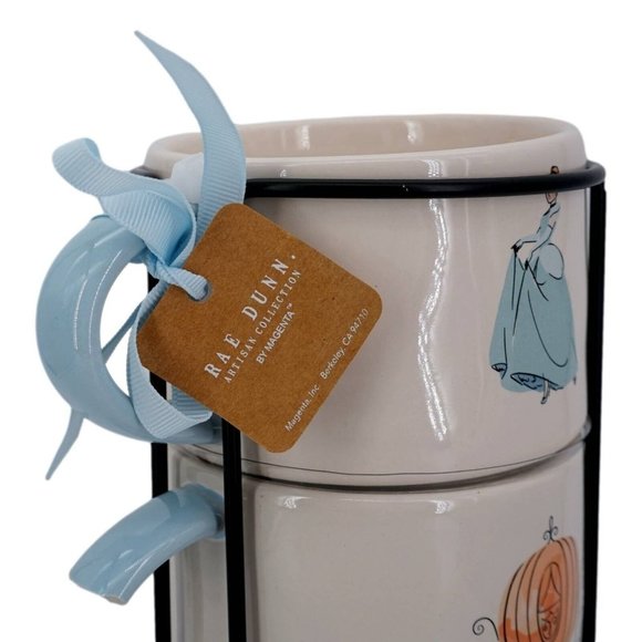 Rae Dunn Set of Four Stacking Coffee Mugs with Metal Rack (1 Broken Handle) - En - Picture 4 of 6